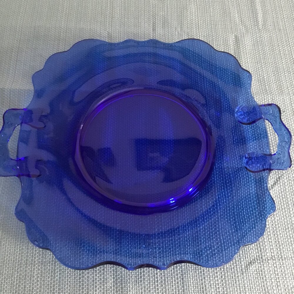 Cobalt Blue Two Handled Cake Plate